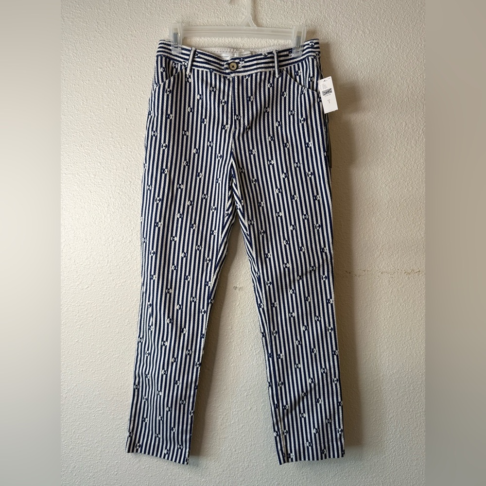 NWT Anthropologie The Essential Slim Nautical Textured Trouser pant